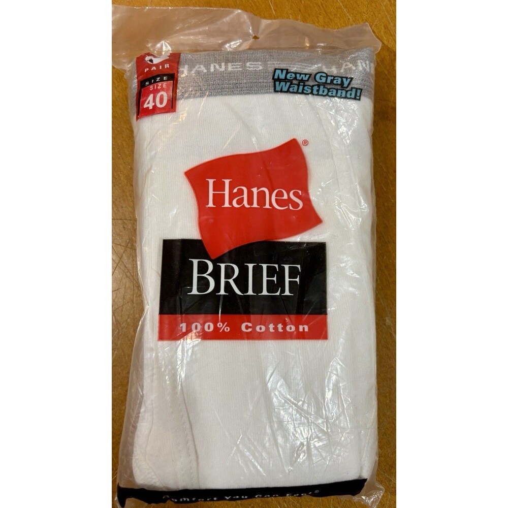 New 2000's Vintage Hanes Men's Cotton Briefs 3 Pack Large 40 White/Gray Cotton